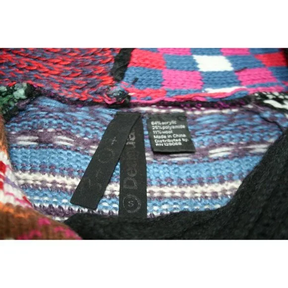 Desigual Larita 37J2151 Patchwork Knit Sweater Womens Small Artsy Boho Indie - Picture 4 of 9